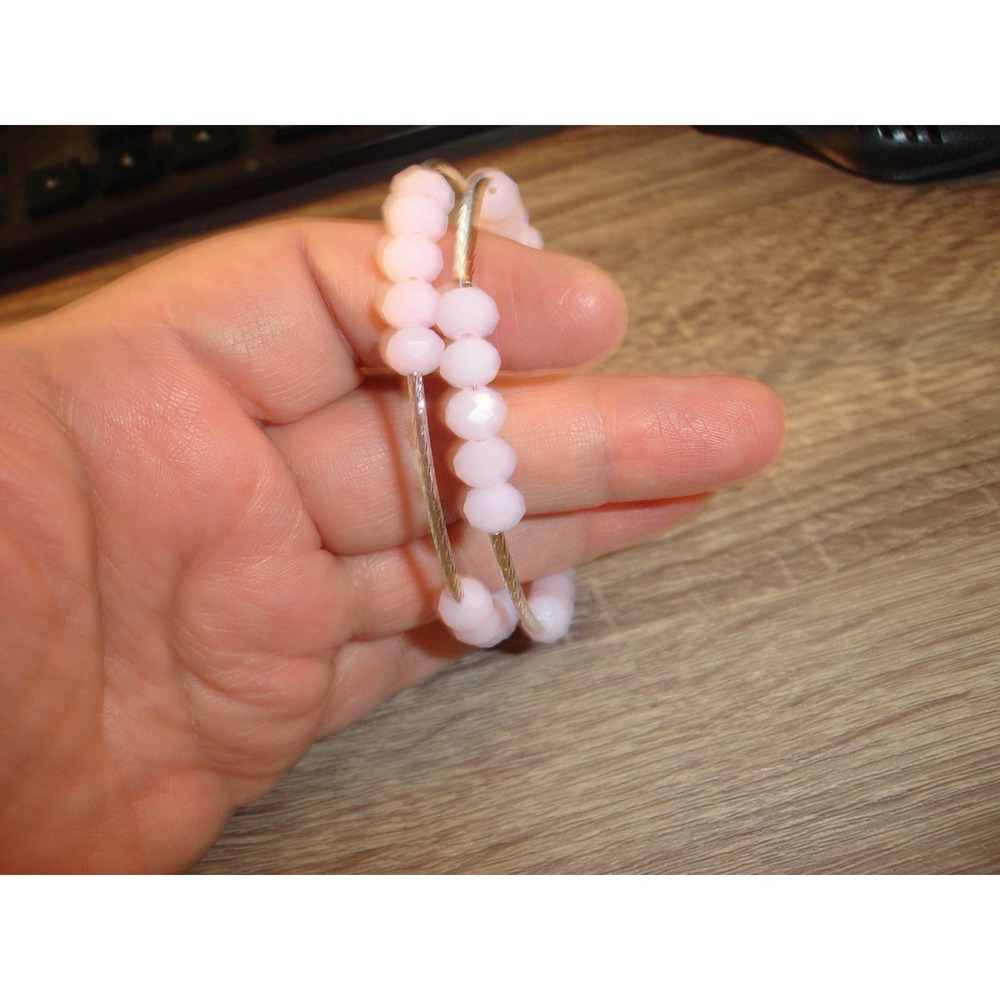Pink crystal Czech Glass double wrap cuff bracelet - Picture 4 of 5